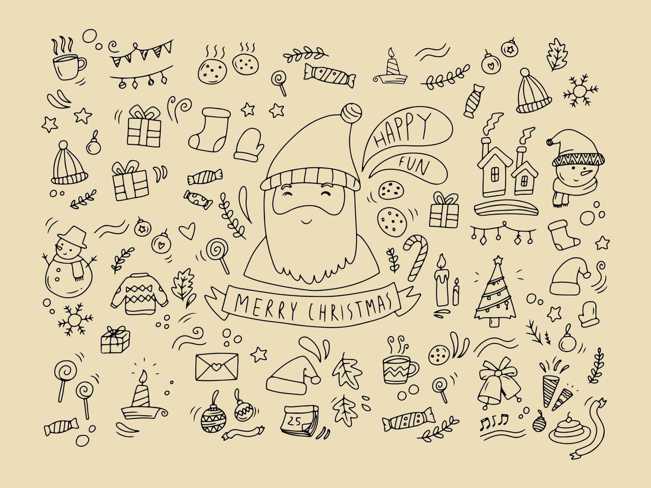 Merry Christmas. vector illustration of Christmas icons doodle