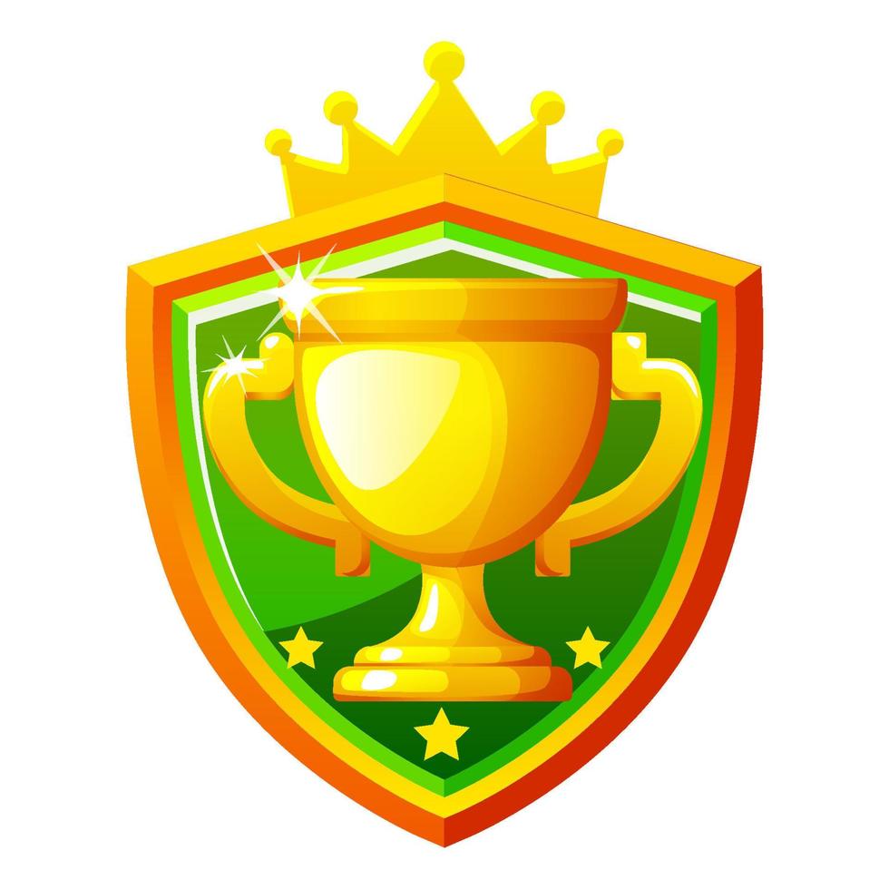 Golden shield award and goblet. Vector icon for games.