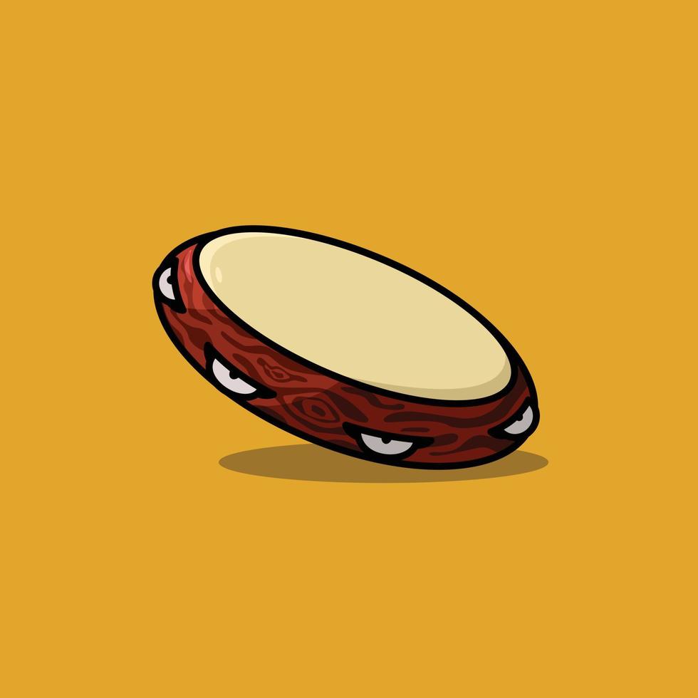 Simple tambourine drum cartoon illustration music vector icon