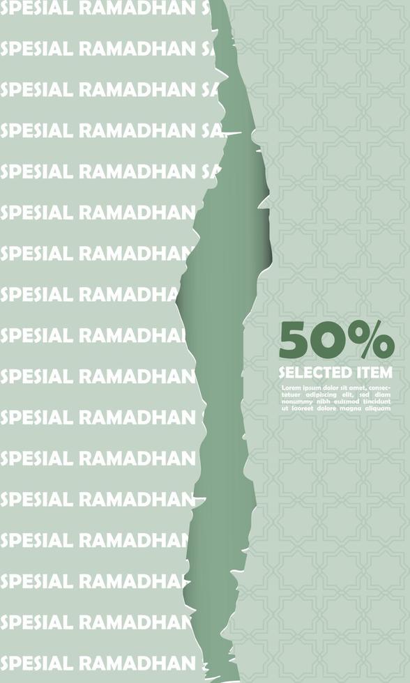 Banner Sale 50 Off Selected Ramadan Special Items With Islamic 3D Ornament Pastel Green Color Attractive Elegant Simple EPS 10 vector