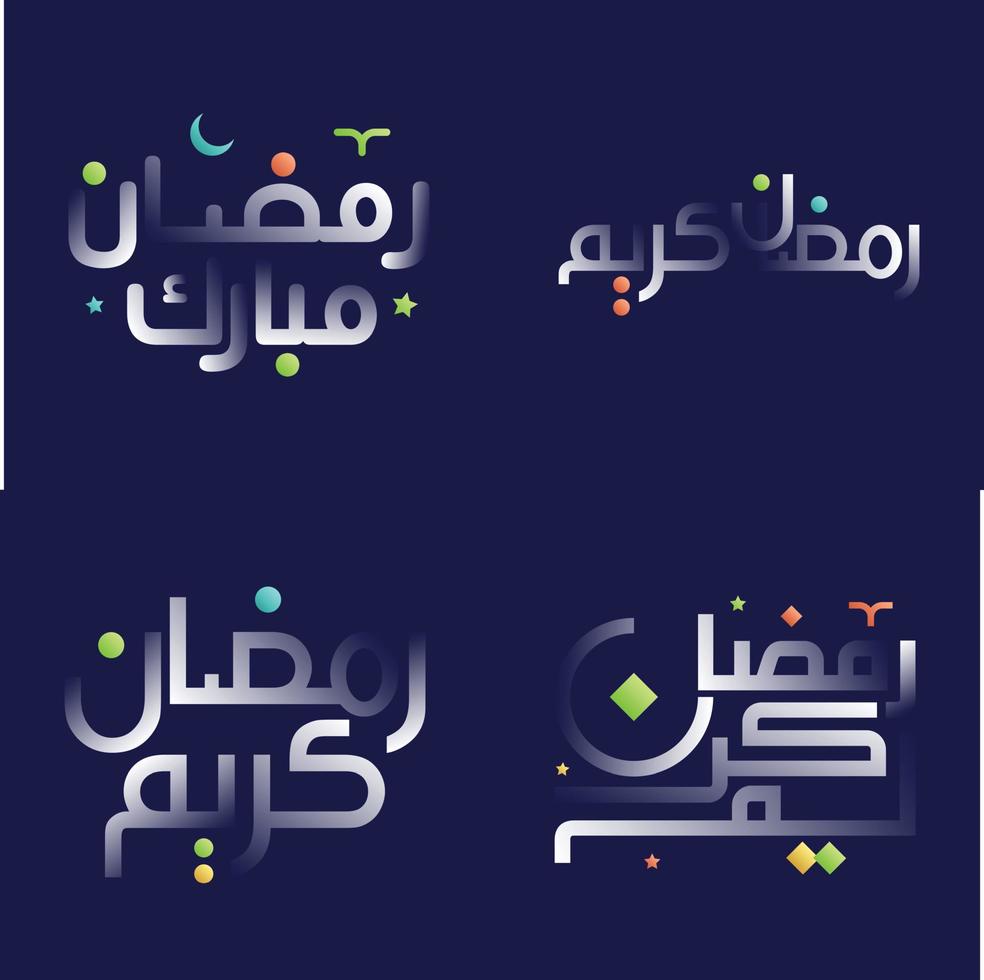 Beautiful White Glossy Ramadan Kareem Calligraphy Pack with Colorful Islamic Design Elements for Celebrations vector
