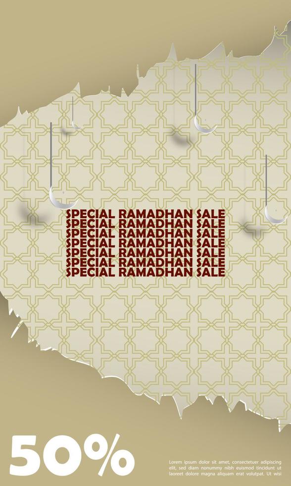 Banner Sale 50 Off Selected Ramadan Special Items With Islamic 3D Ornament Cream Pastel Color Attractive Elegant Simple EPS 10 vector