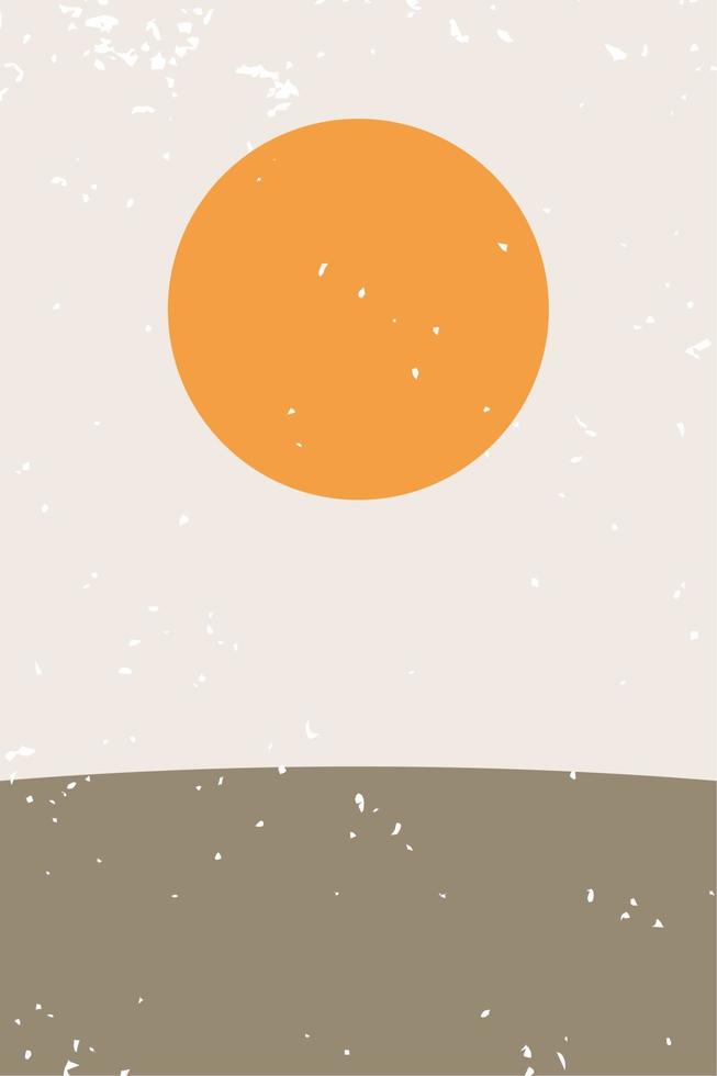 Abstract contemporary aesthetic background with desert, mountains, Sun. Earth tones, burnt orange, terracotta colors. Boho wall decor. Mid century modern minimalist art print. Organic shape Vector