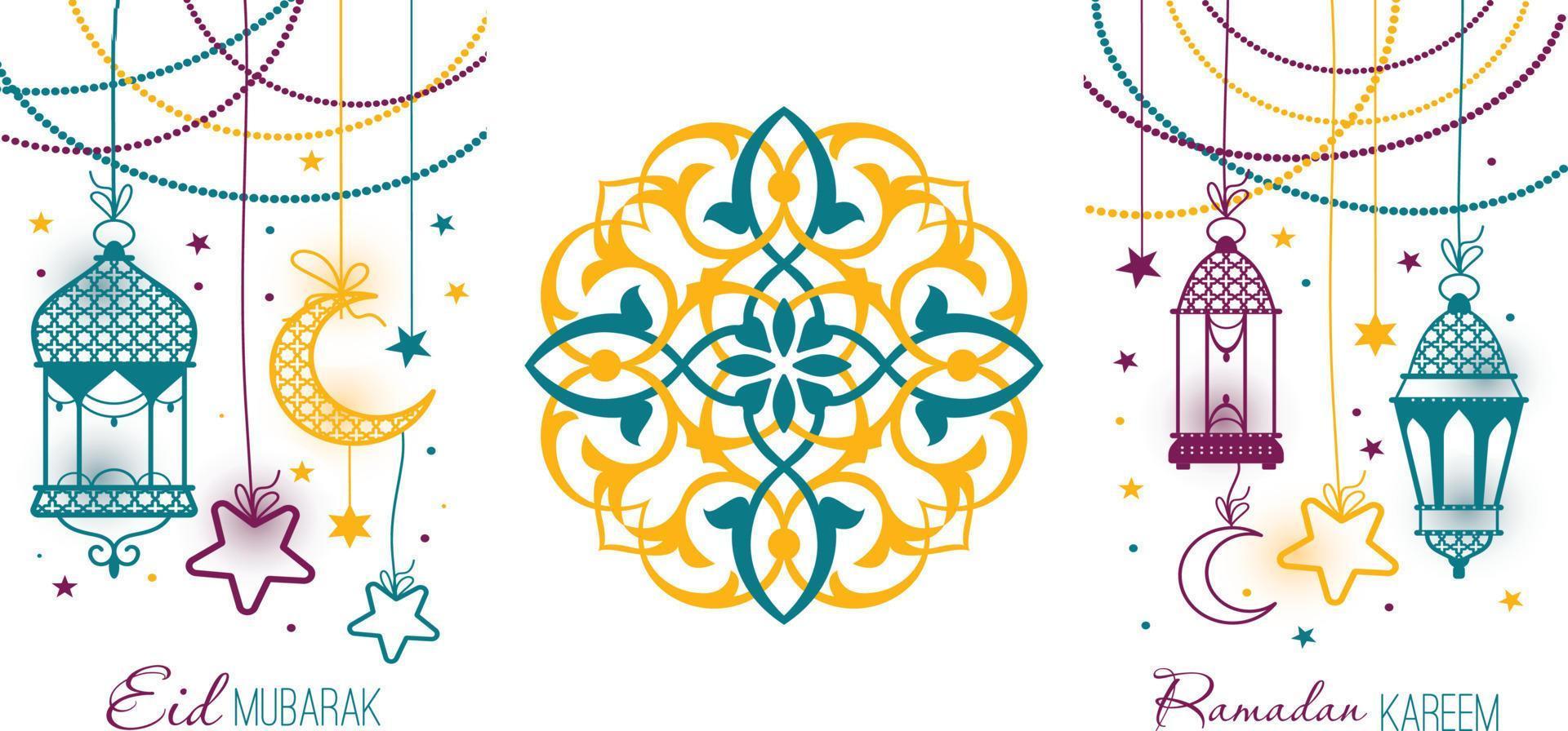 vector ilustración de Ramadán y eid Mubarak iconos adecuado para fondo, pegatina, tarjeta, etc