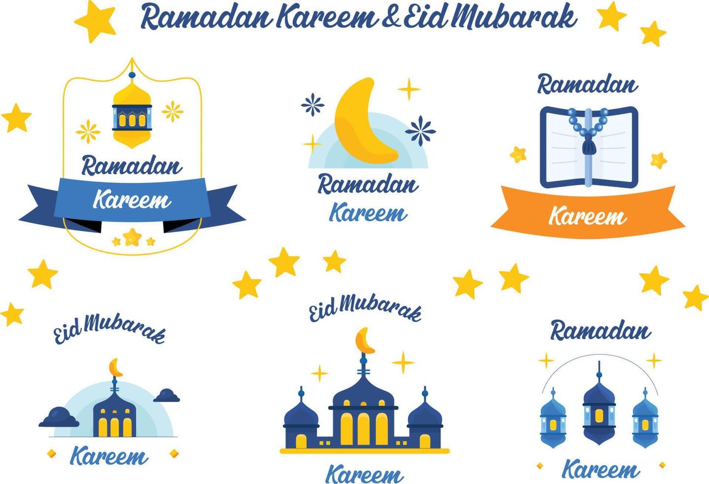 Vector illustration of ramadan and eid mubarak icons. Suitable for background, sticker, card, etc