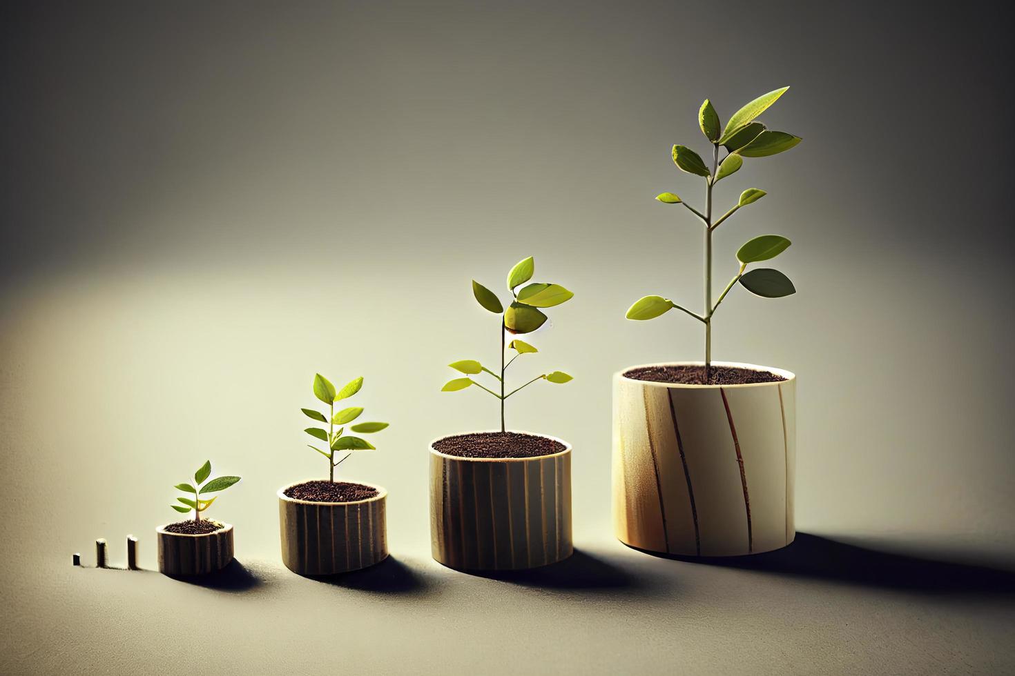 pequeño plantas en creciente tipo gráfico ollas foto