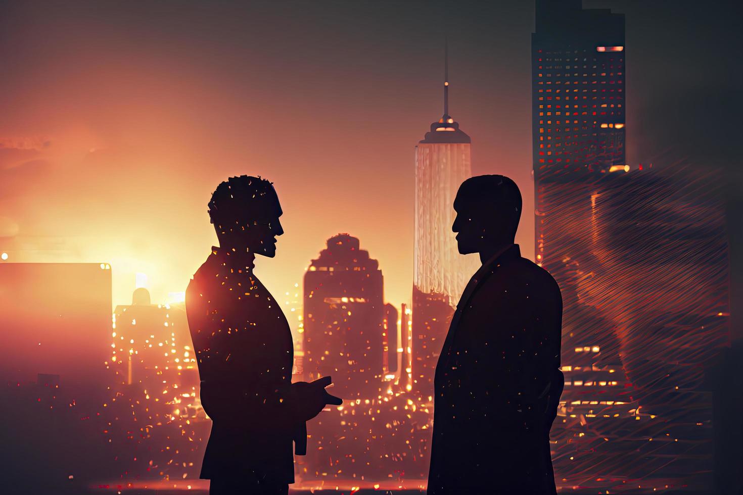 Robot technology helps industry 4.0 artificial intelligence trend concept businessman silhouette talking to consultant robo automation photo