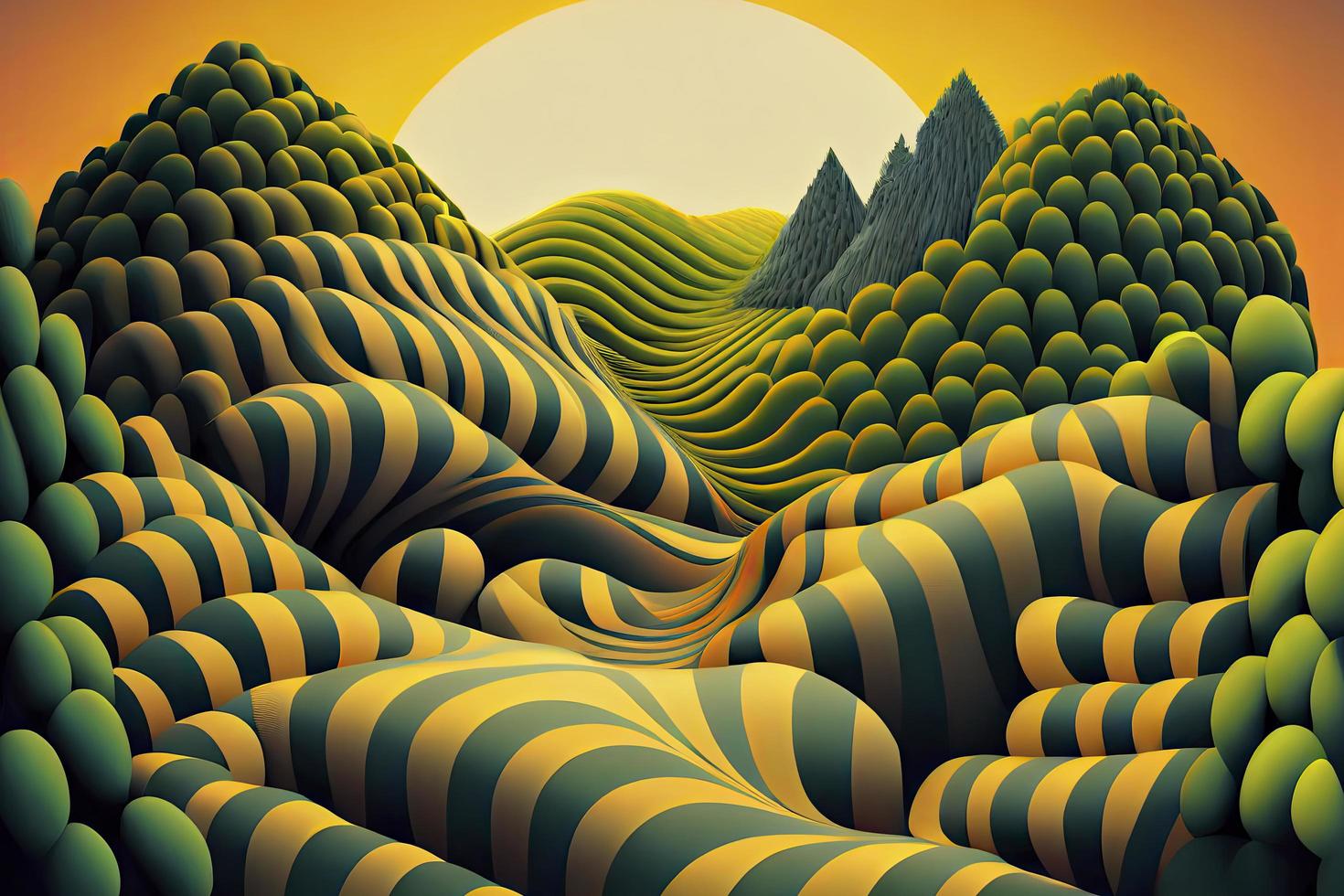 Landscape background. Terrain. Pattern with optical illusion. 3D photo