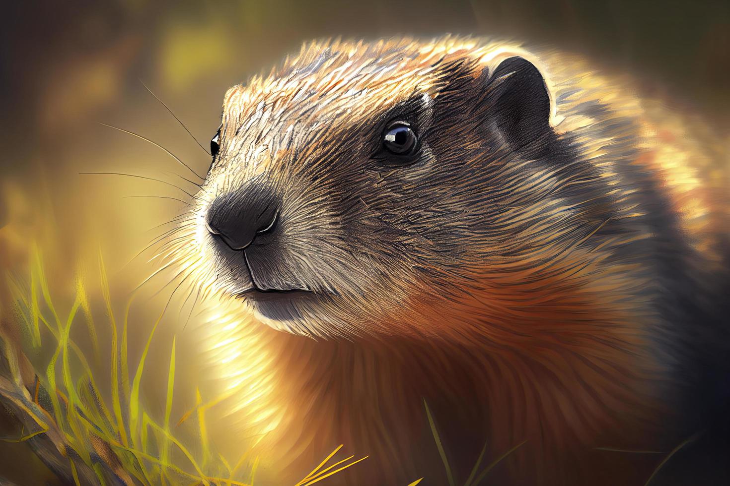 groundhog day. groundhog close-up realistic drawing photo