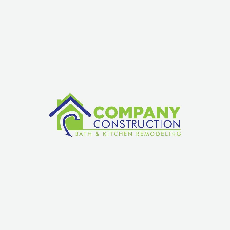 company integrity construction bath and kitchen remodeling logo with roof and sink shower vector