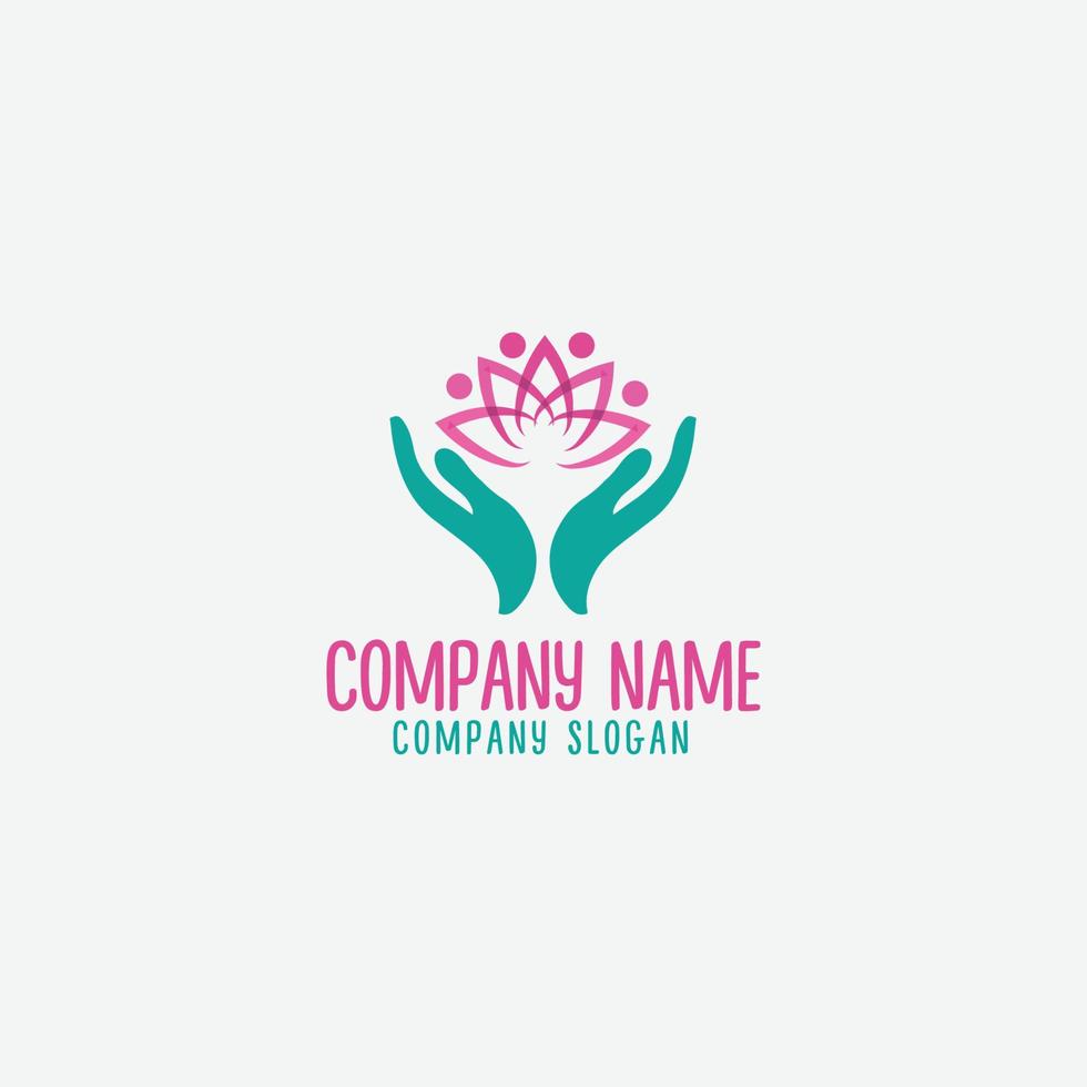 non profit organization logo with caring hands and people icon