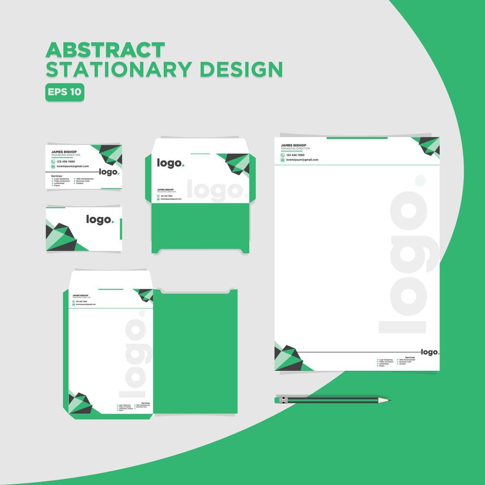 abstract geometric stationary minimal design for corporate and brand identity consisting business card letter head envelope and file folder vector