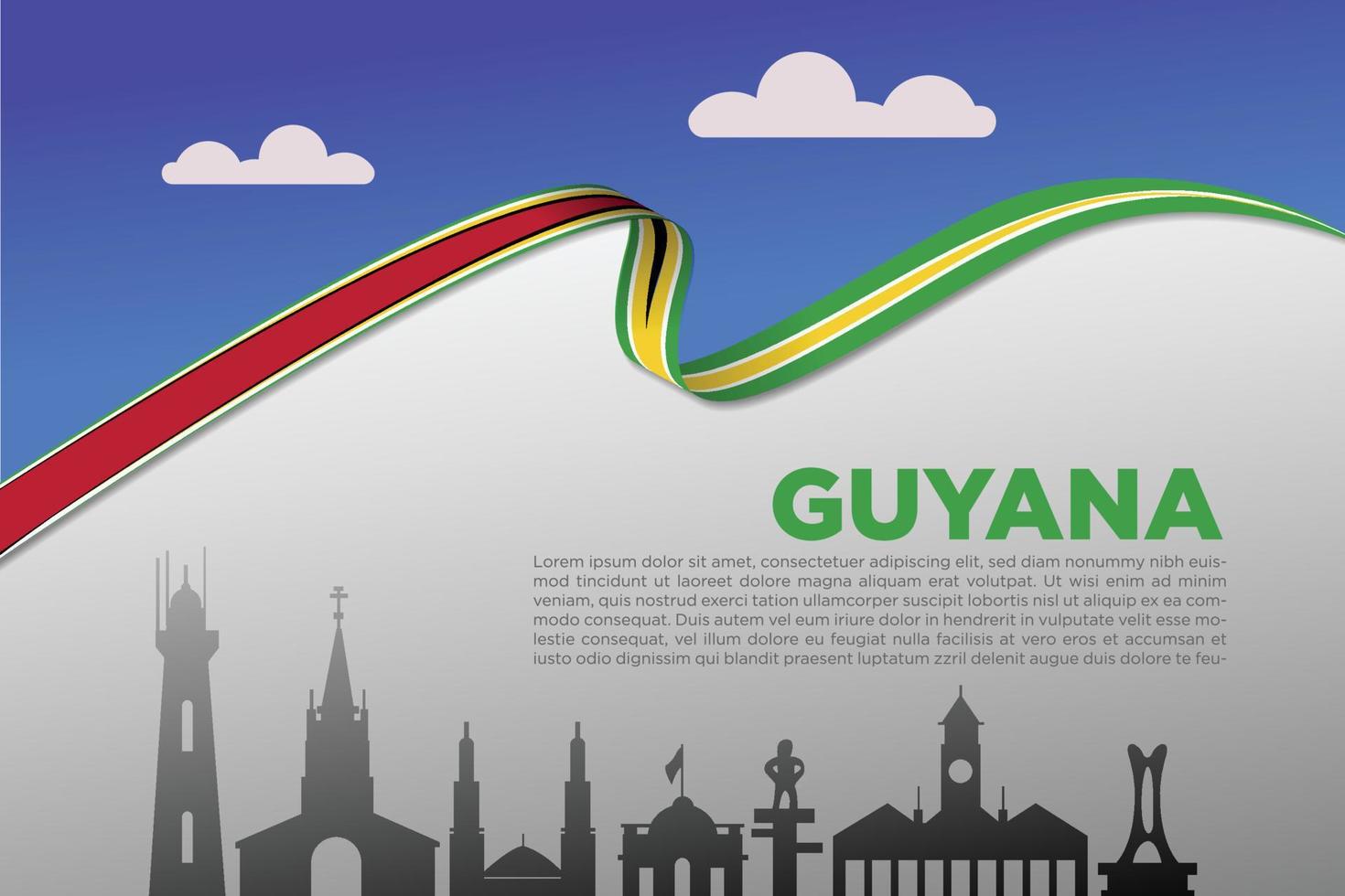 guyana modern background with ribbon flag and famous landmarks vector