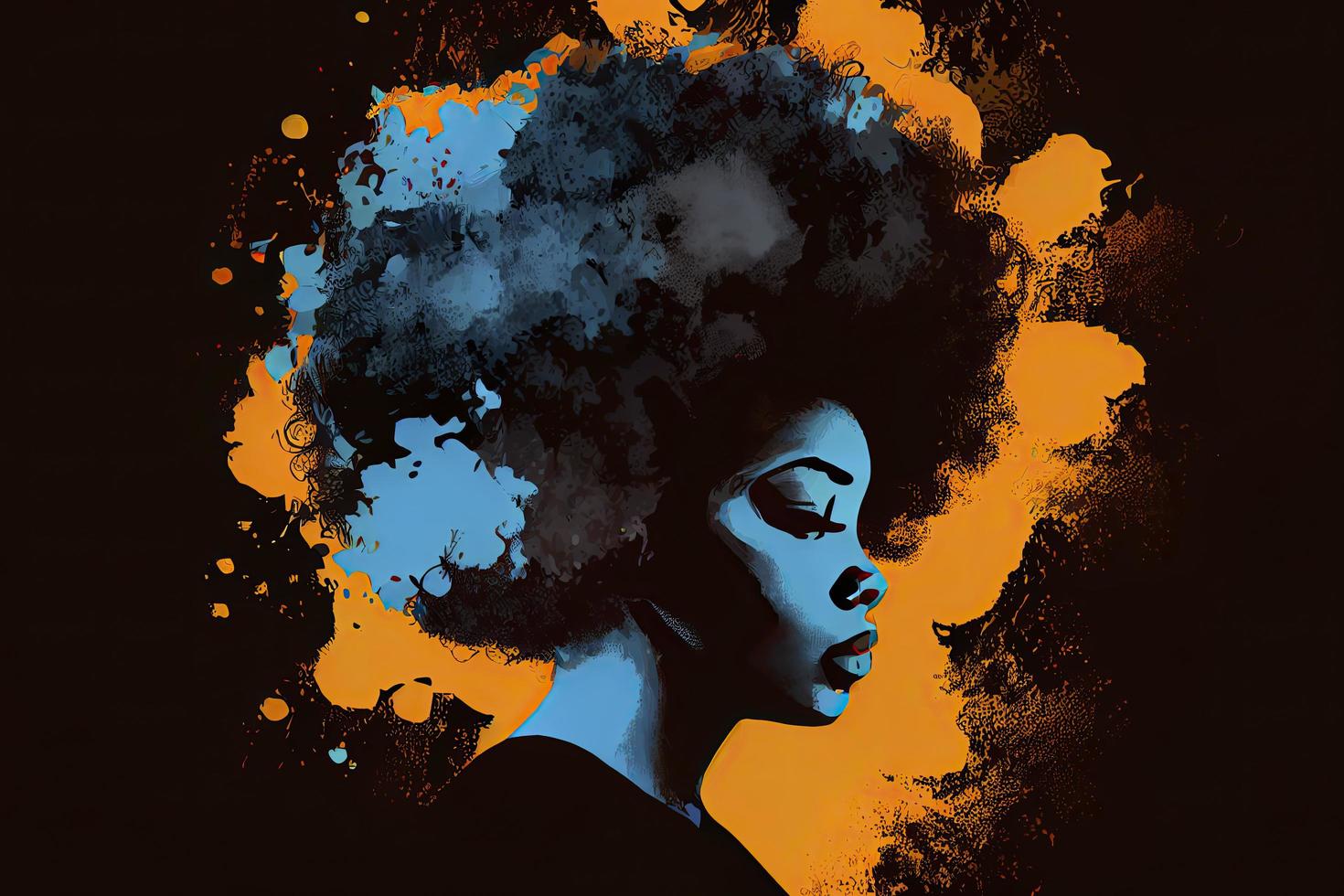 Black History Month for modern times illustration with paint color black women with afro hair silhouette photo