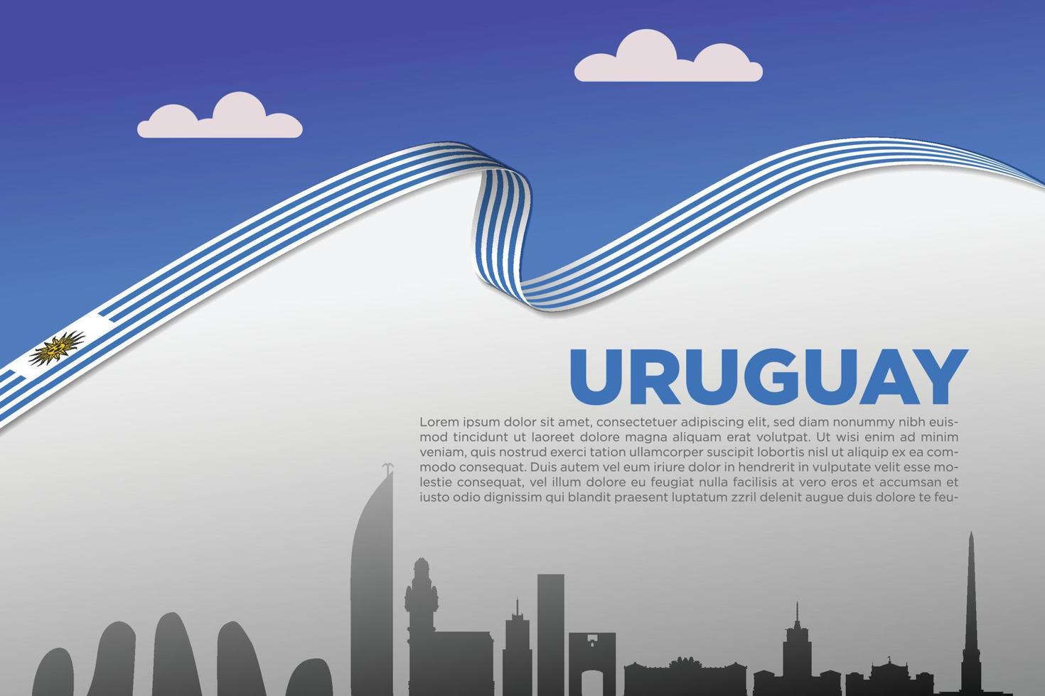 Uruguay nacional día cubrir con independencia vibraciones con cinta bandera y famoso puntos de referencia vector