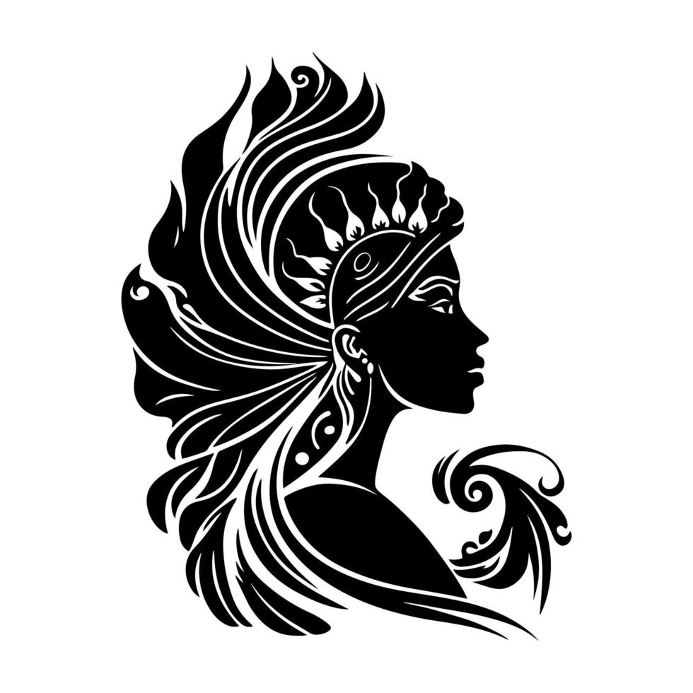 Ornamental ancient Roman girl with a helmet. Vector image for tattoo, logo, emblem, embroidery, laser cutting, sublimation.