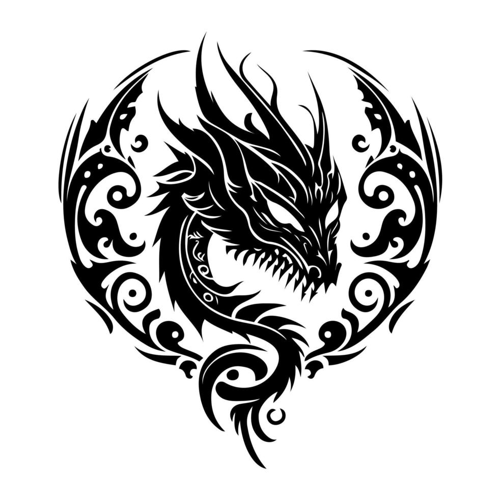 Ornate portrait of a dragon with sharp teeth. Vector image for tattoo, logo, emblem, embroidery, laser cutting, sublimation.