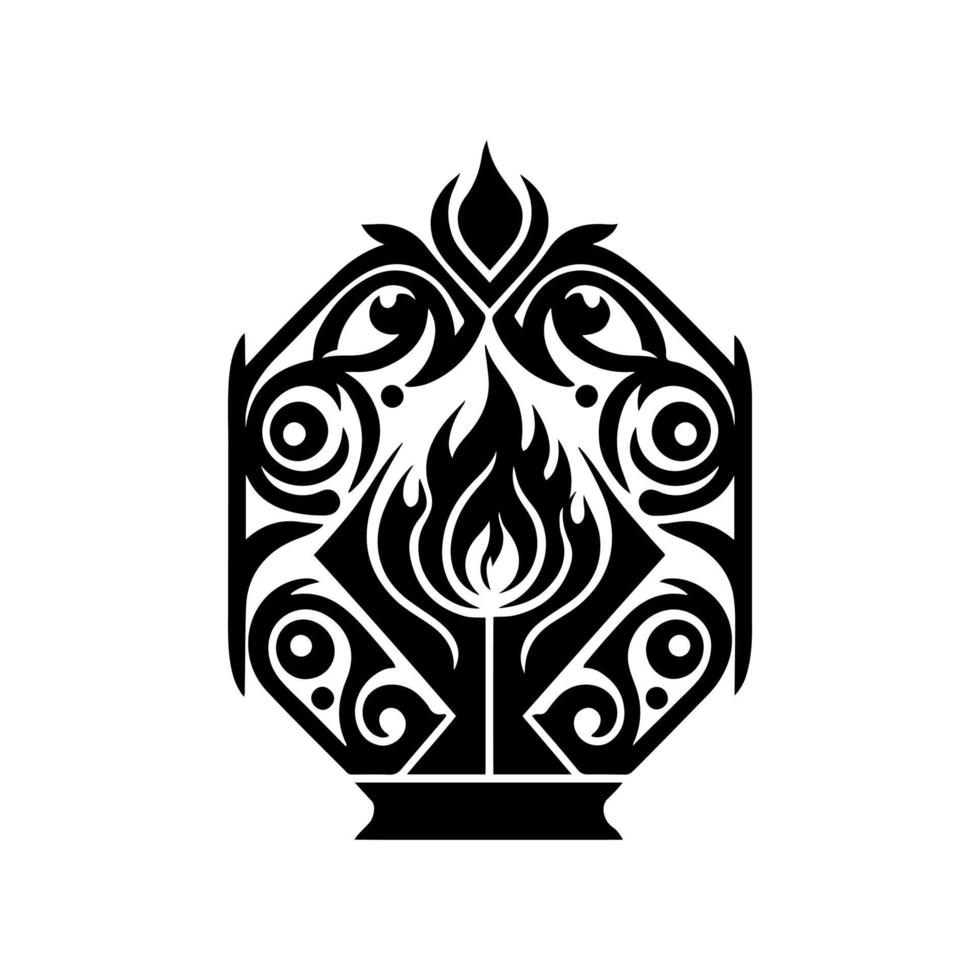 Abstract, ornamental fireplace with a bonfire. Design element for emblem, mascot, sign, poster, card, logo, banner. vector