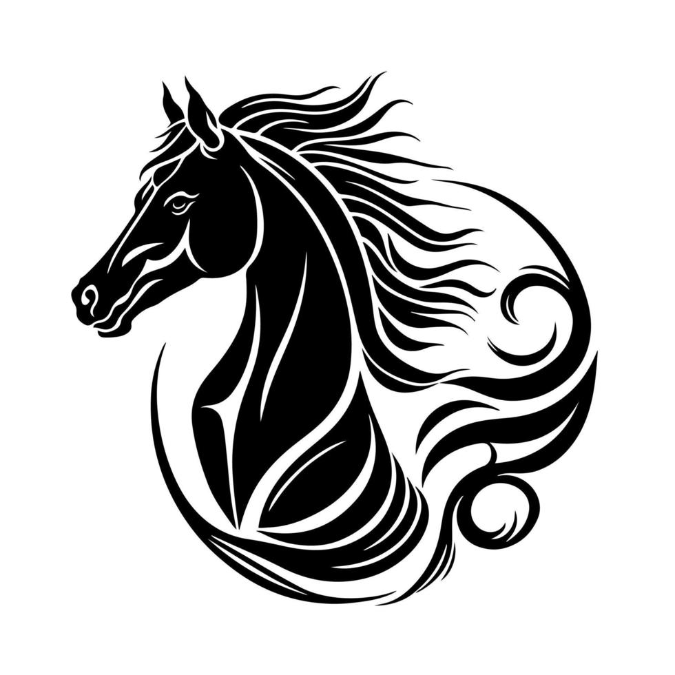 Ornamental portrait of a horse, side view. Vector design for logo, mascot, sign, emblem, t-shirt, embroidery, crafting, sublimation, tattoo.