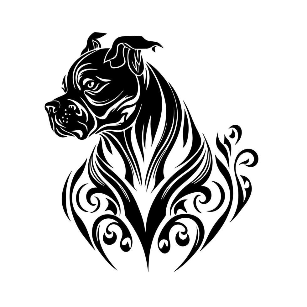 Ornamental portrait of a Boxer breed dog. Decorative illustration for logo, emblem, sign, embroidery, nameplate, sublimation. vector