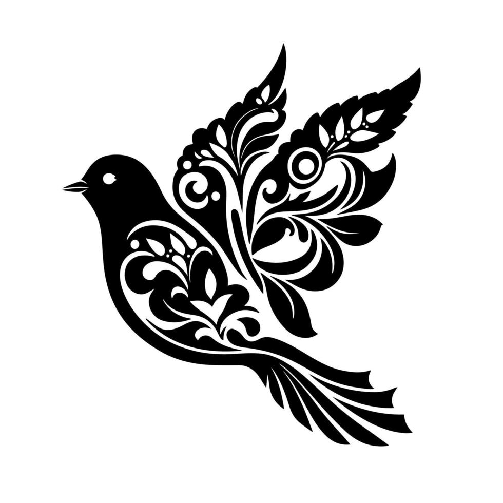 Dove of peace. Black and white vector illustration isolated on white background.