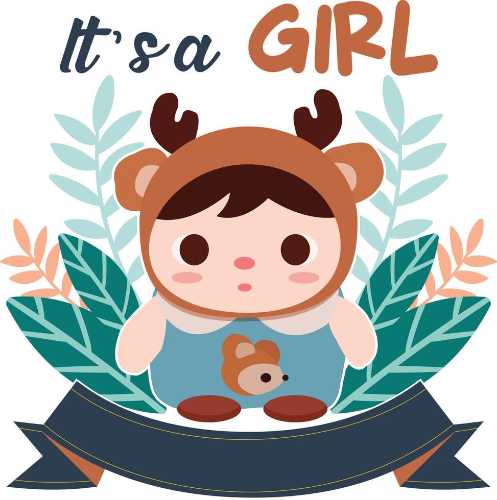 vector ilustración de bebé niña anuncio. adecuado para regalo, camisa, taza, tarjeta, etc.