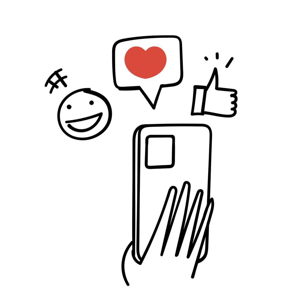 hand drawn doodle communication via the Internet social networking on mobile or laptop vector