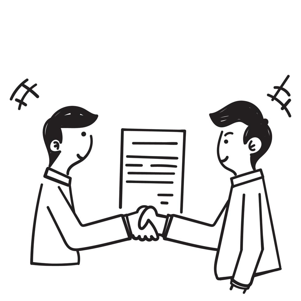hand drawn doodle handshake contract agreement illustration vector