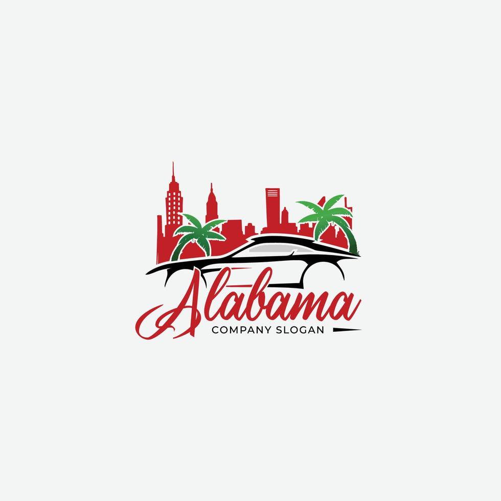 Alabama car detail with city scapes and beach view vector