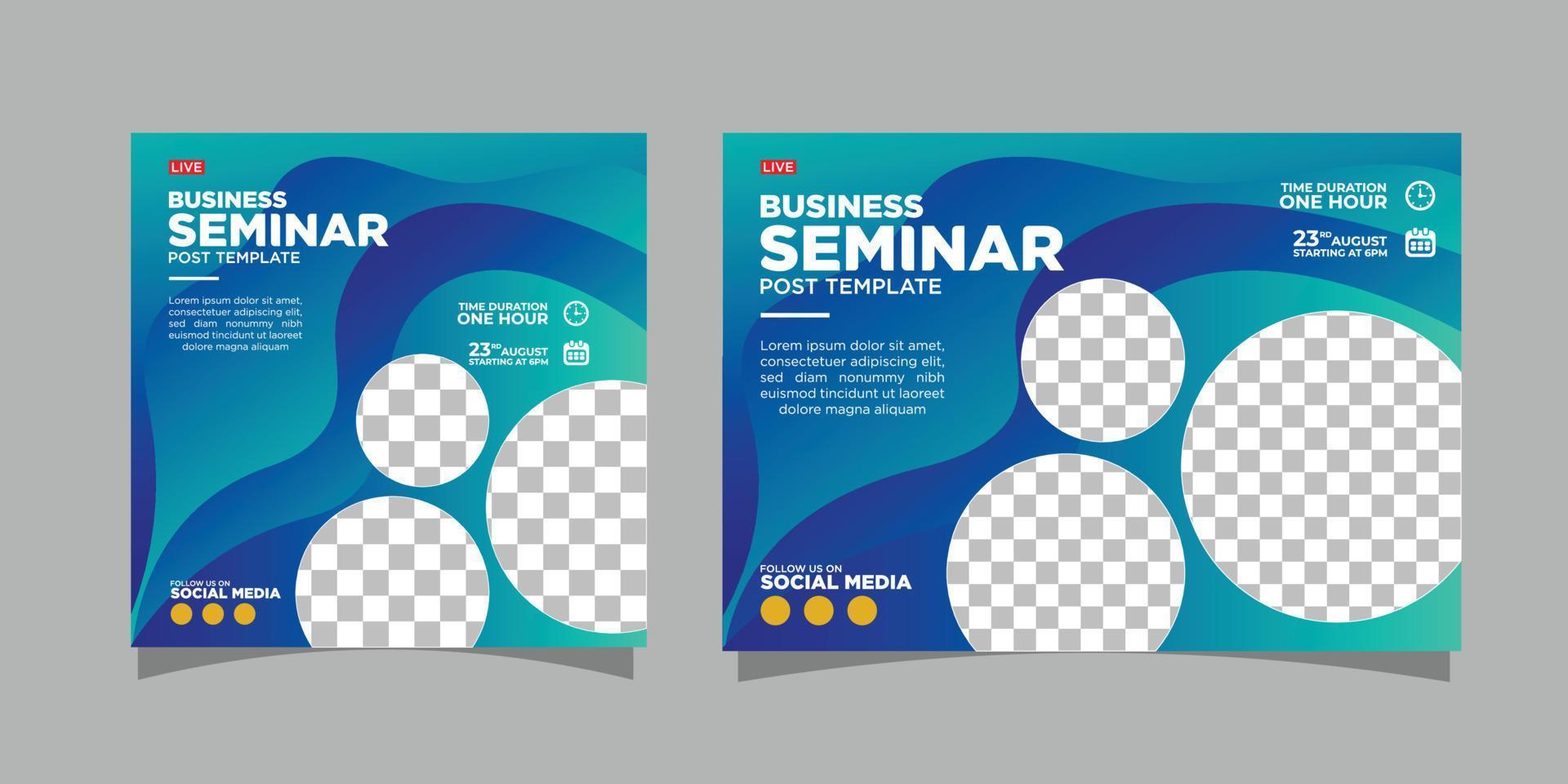 live business seminar post notification and guest appearences template vector