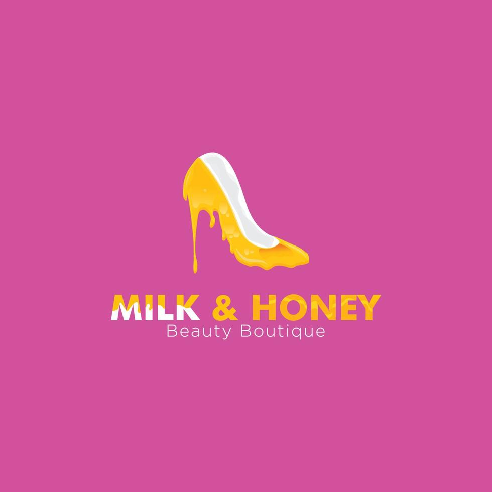 milk and honey beauty saloon parlour logo with high heel in shape of honey and milk vector