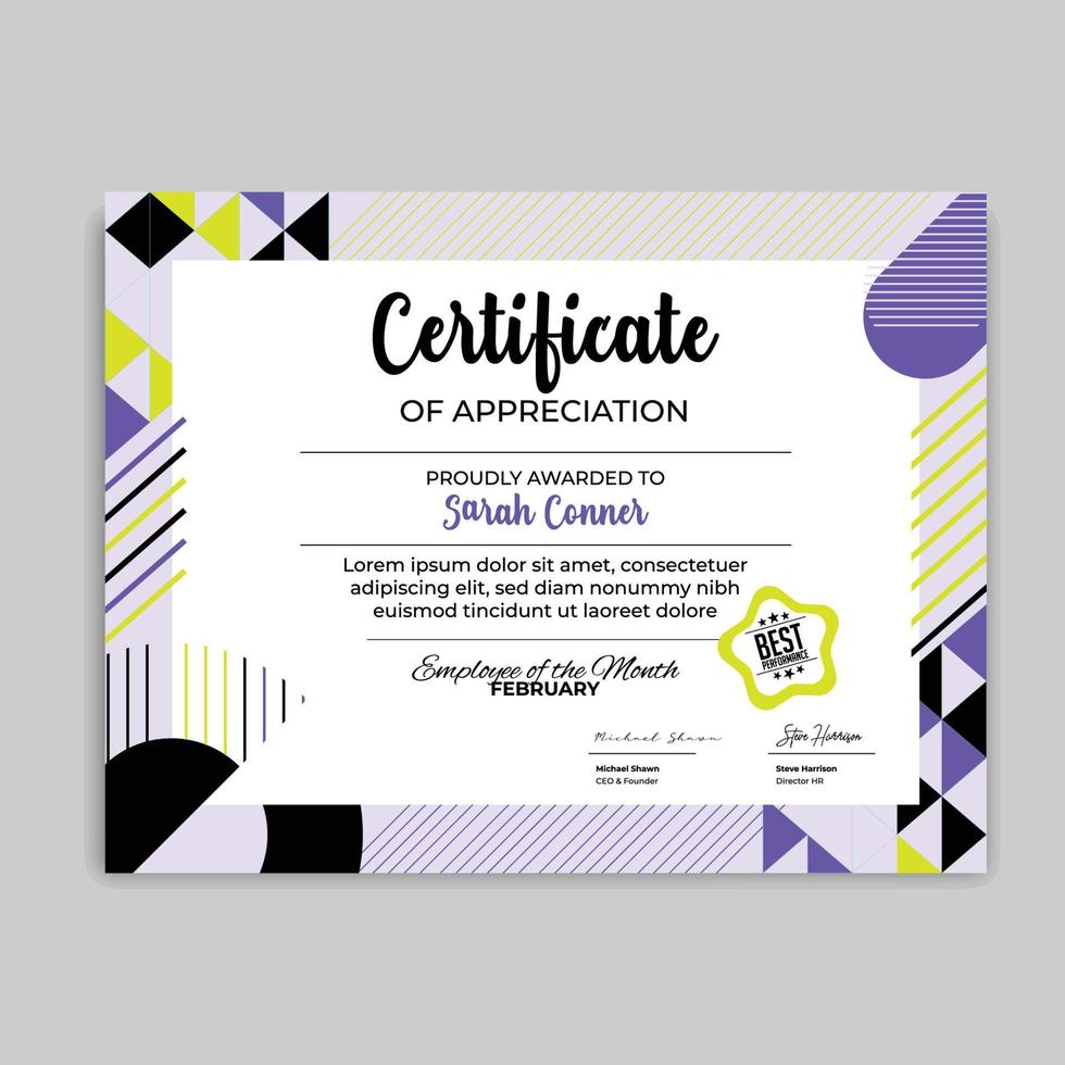 appreciation certificate template with abstract geometric shapes horizontal vector