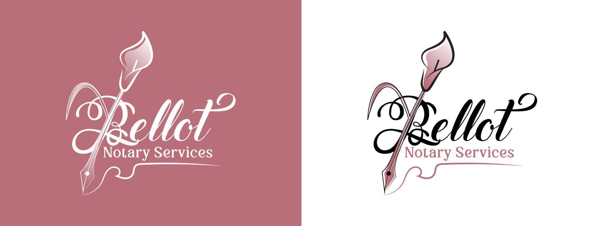 creative notary logo with notary pen incorporated best for law firm having a feminine touch vector