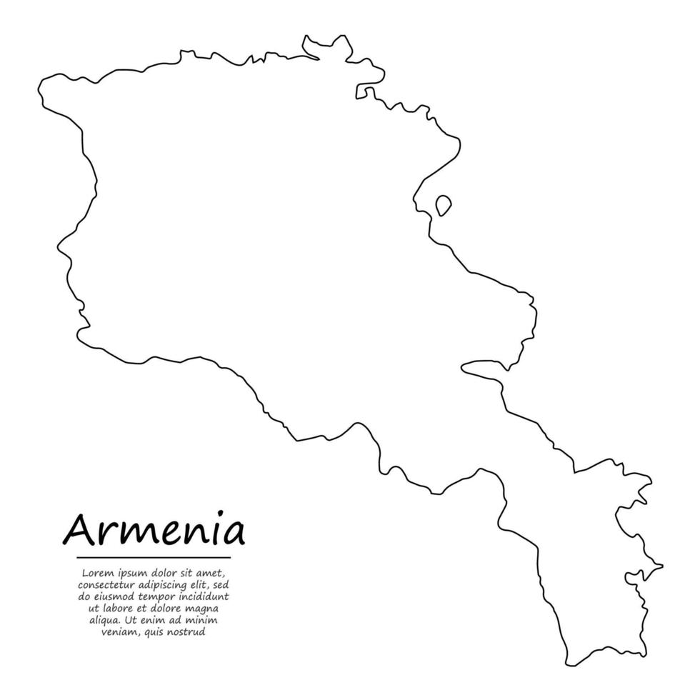 Simple outline map of Armenia, silhouette in sketch line style vector