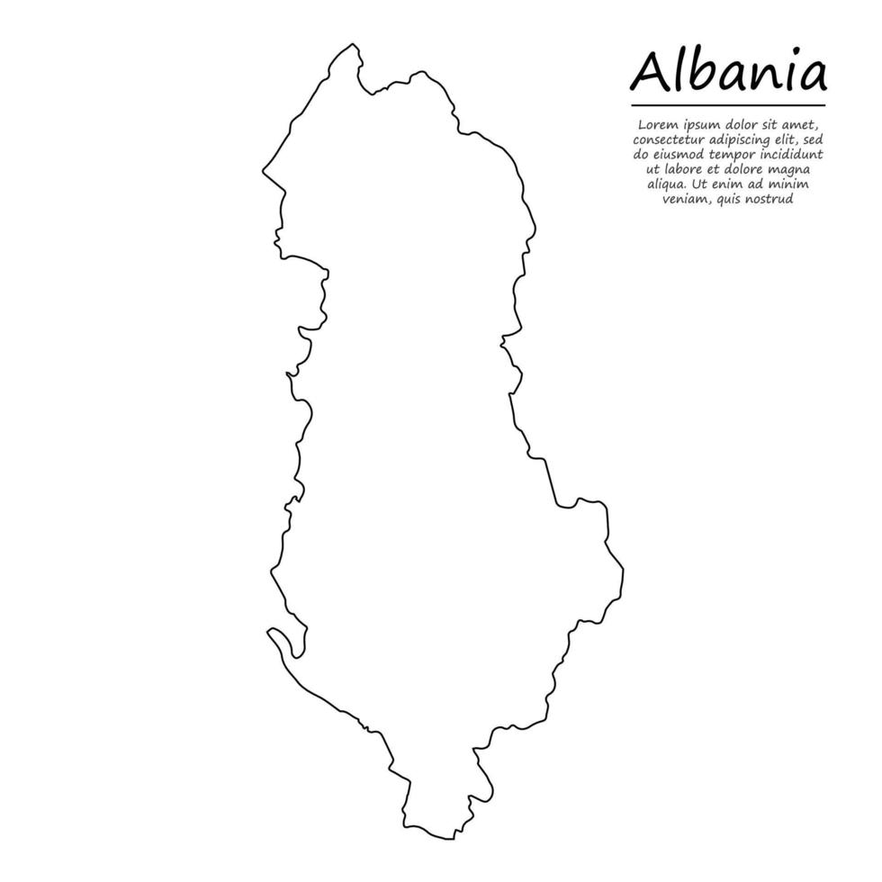 Simple outline map of Albania, silhouette in sketch line style vector