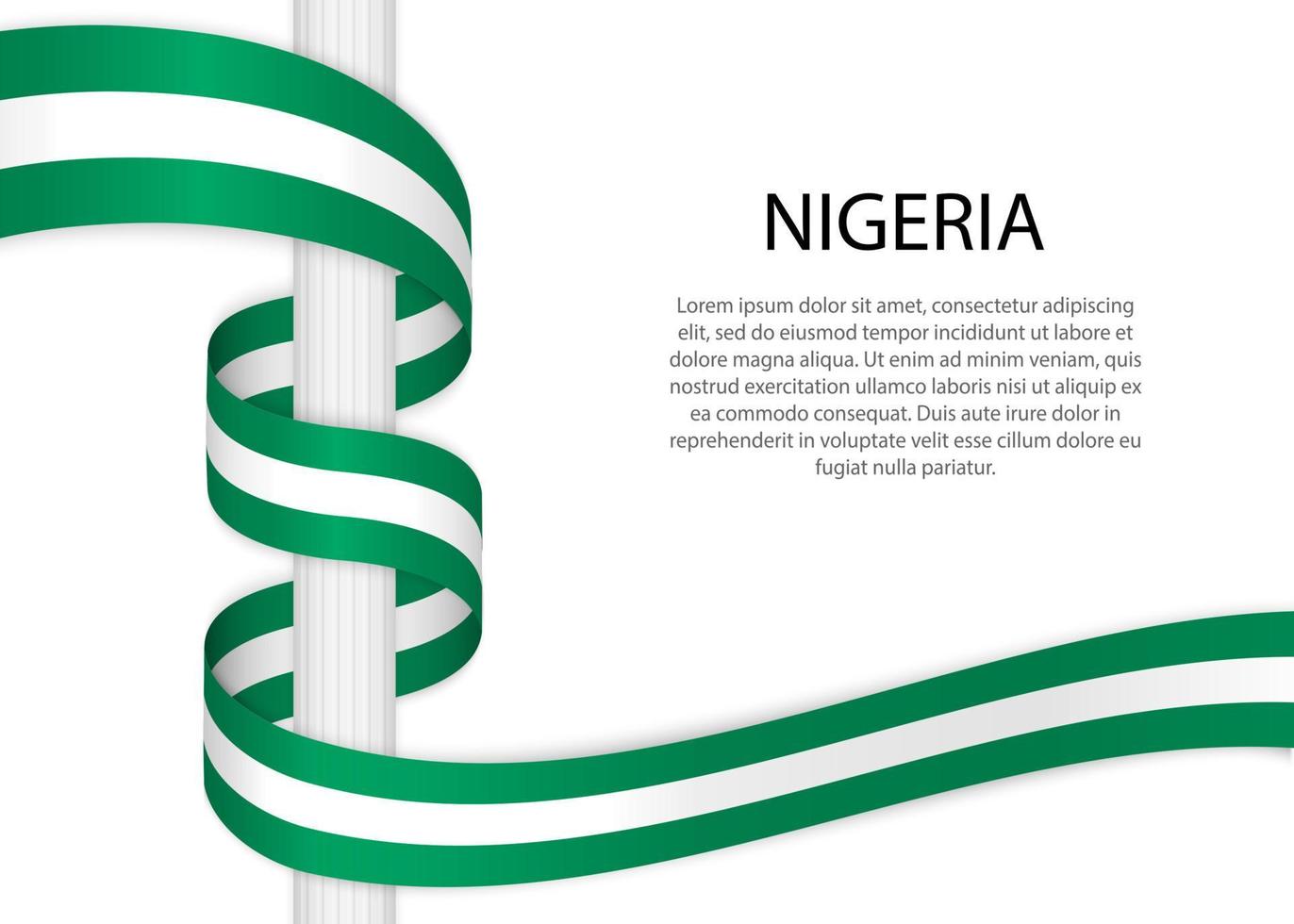 Waving ribbon on pole with flag of Nigeria. Template for indepen vector