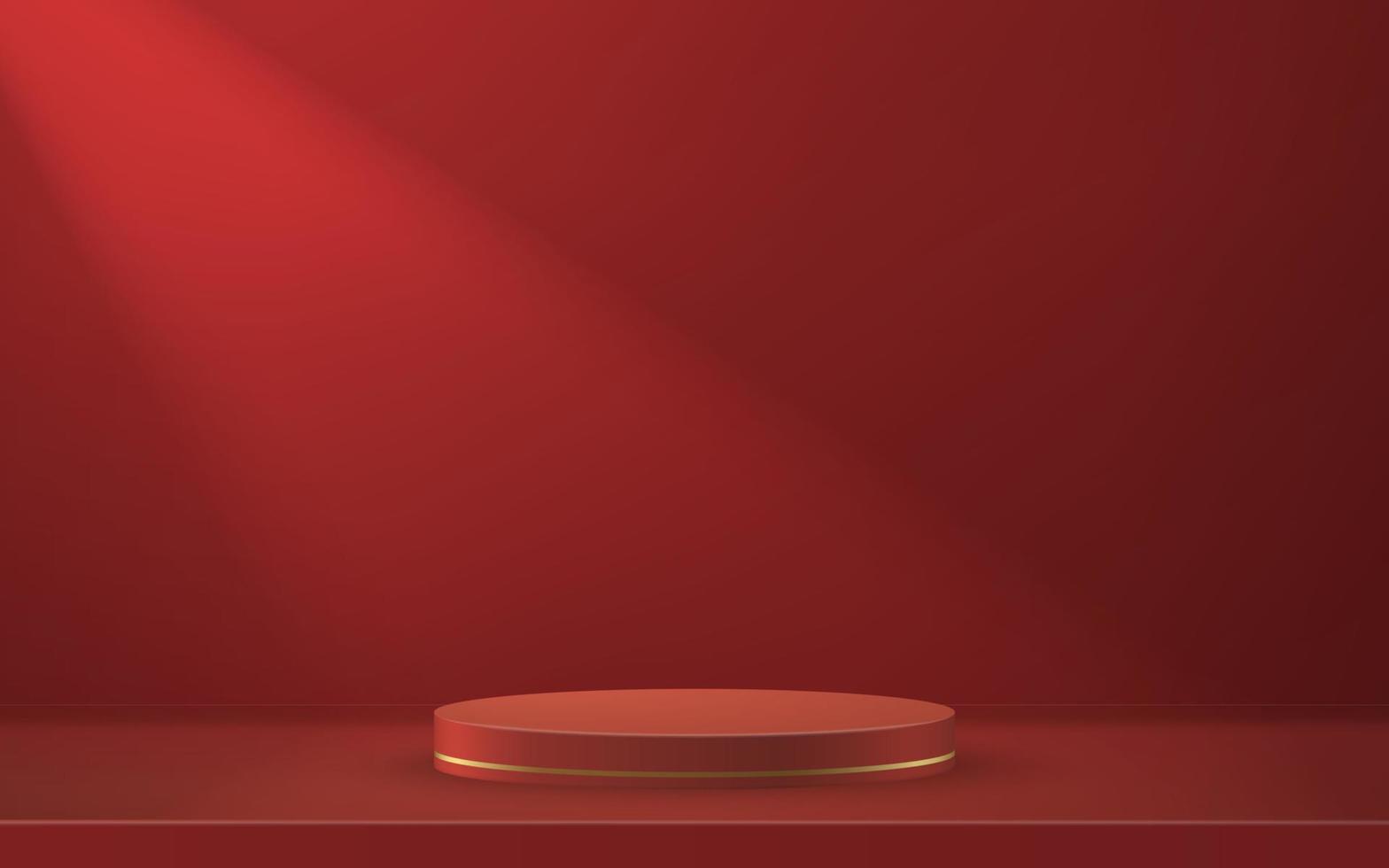 3d realistic podium or pedestal on red luxury background. vector