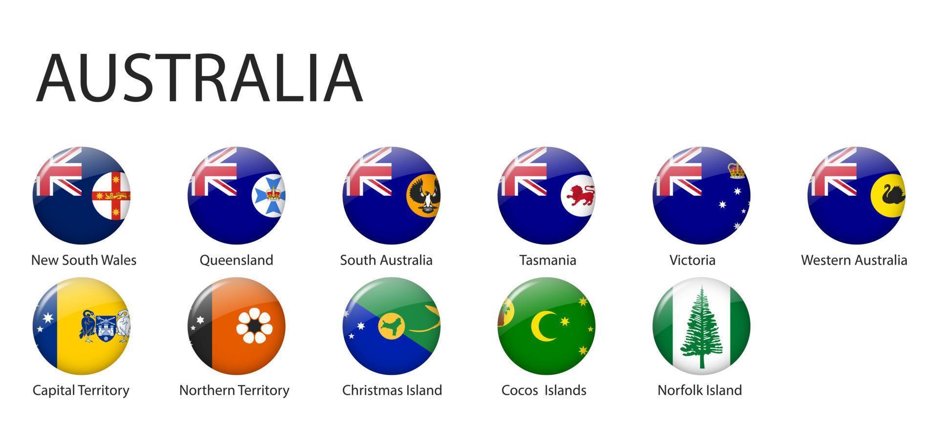 todas banderas de regiones de Australia modelo para tu diseño vector