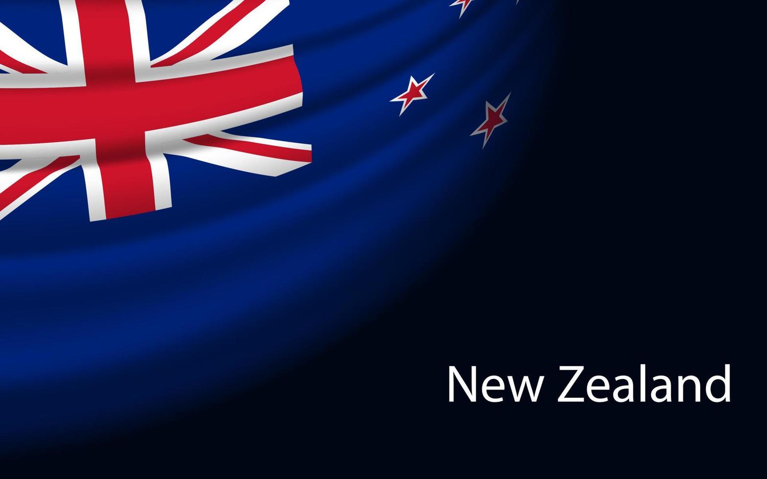 Wave flag of New Zealand on dark background. vector