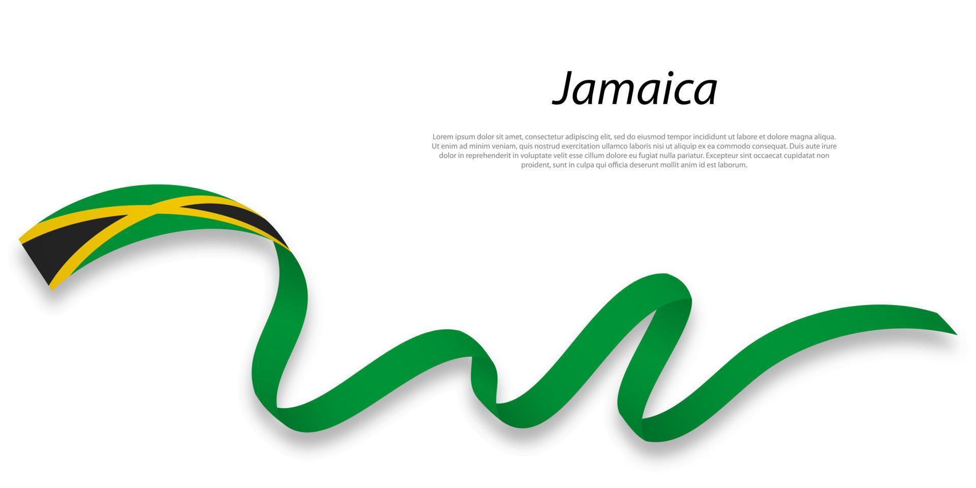 Waving ribbon or banner with flag of Jamaica. vector