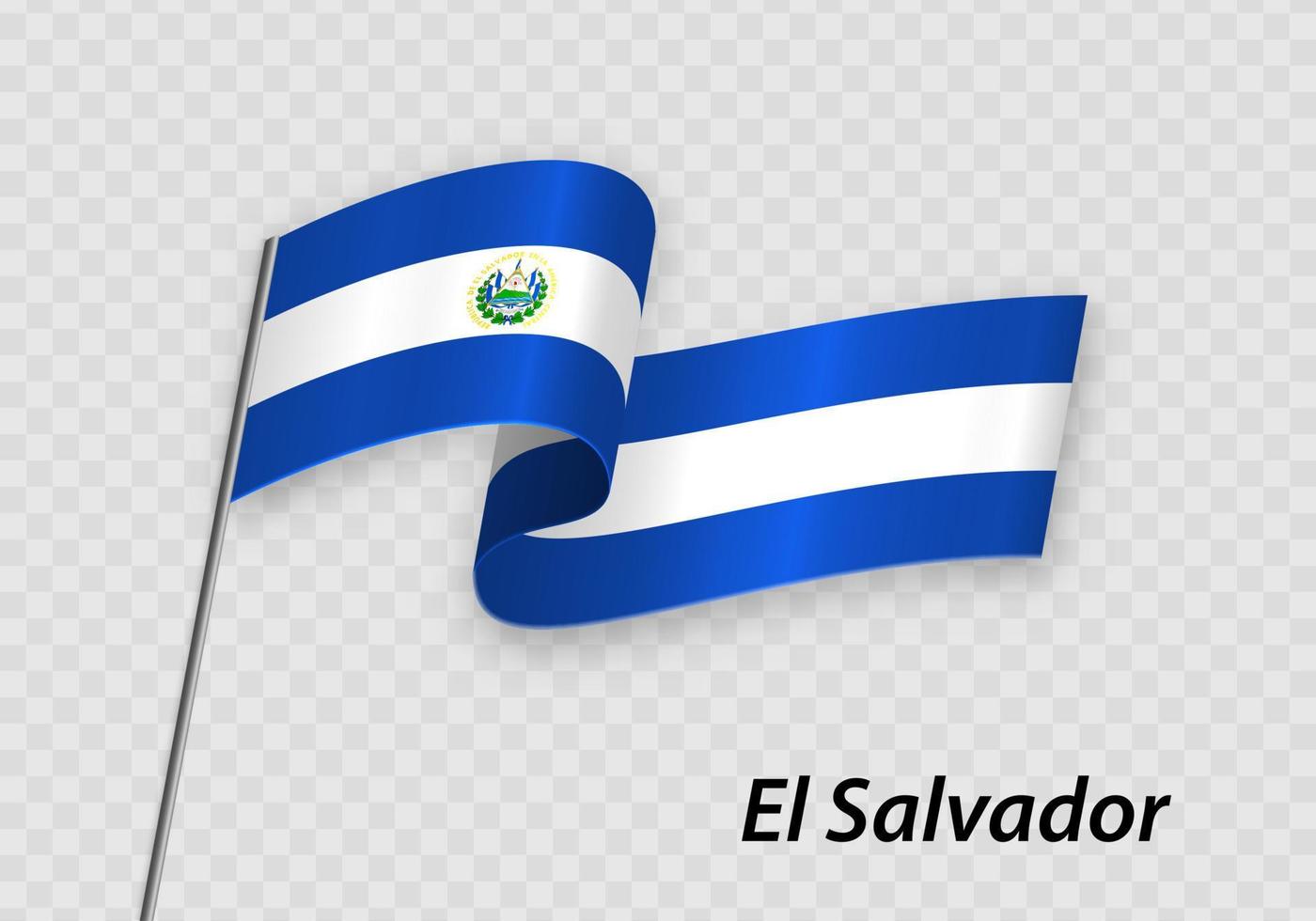 Waving flag of El Salvador on flagpole. Template for independence day vector