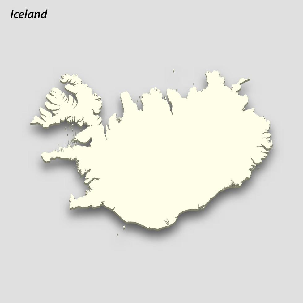 3d isometric map of Iceland isolated with shadow vector