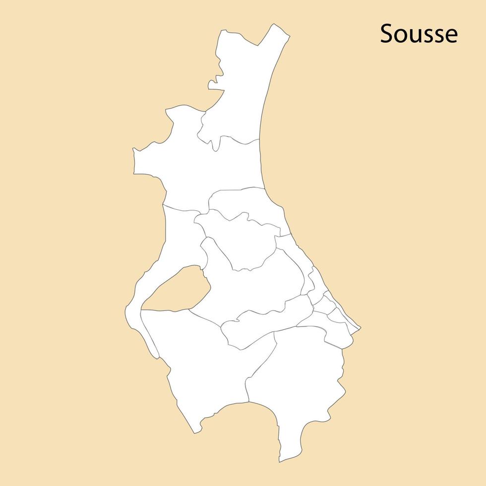 High Quality map of Sousse is a region of Tunisia vector