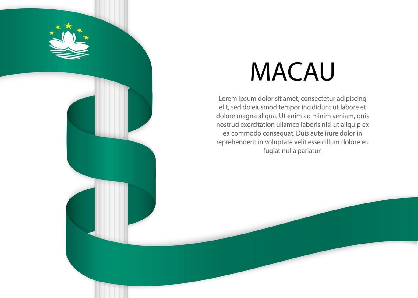 Waving ribbon on pole with flag of Macau. Template for independe vector