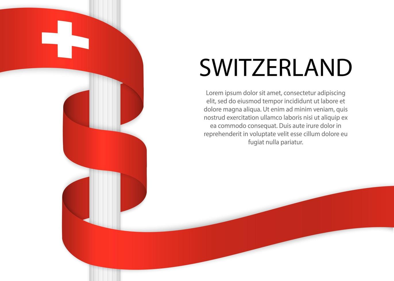 Waving ribbon on pole with flag of Switzerland. Template for ind vector