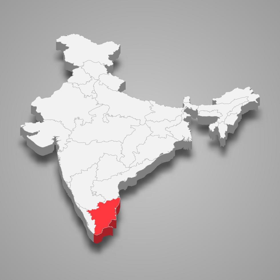 tamil nadu estado ubicación dentro India 3d mapa vector