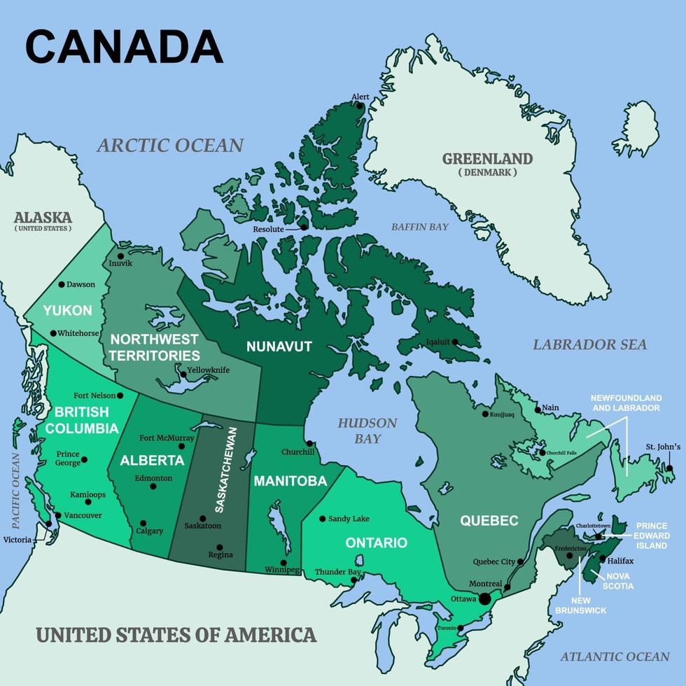 mapa detallado de canada vector