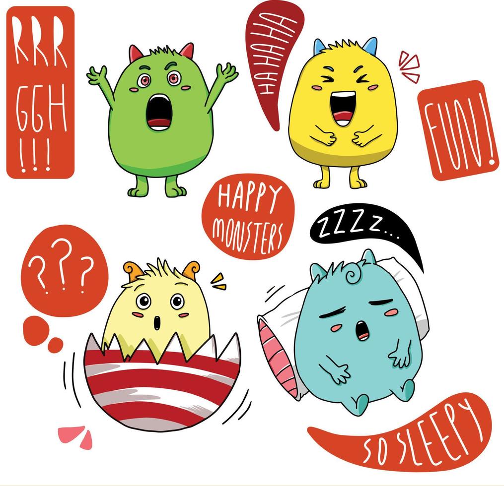 Set of cute monsters character. vector illustration for Halloween day celebration, invitation card, poster, background