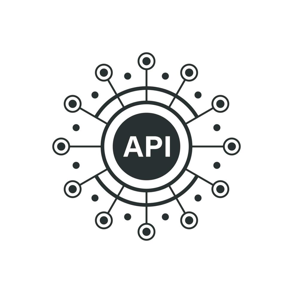API icon in flat style. Software integration vector illustration on isolated background. Algorithm programming sign business concept.
