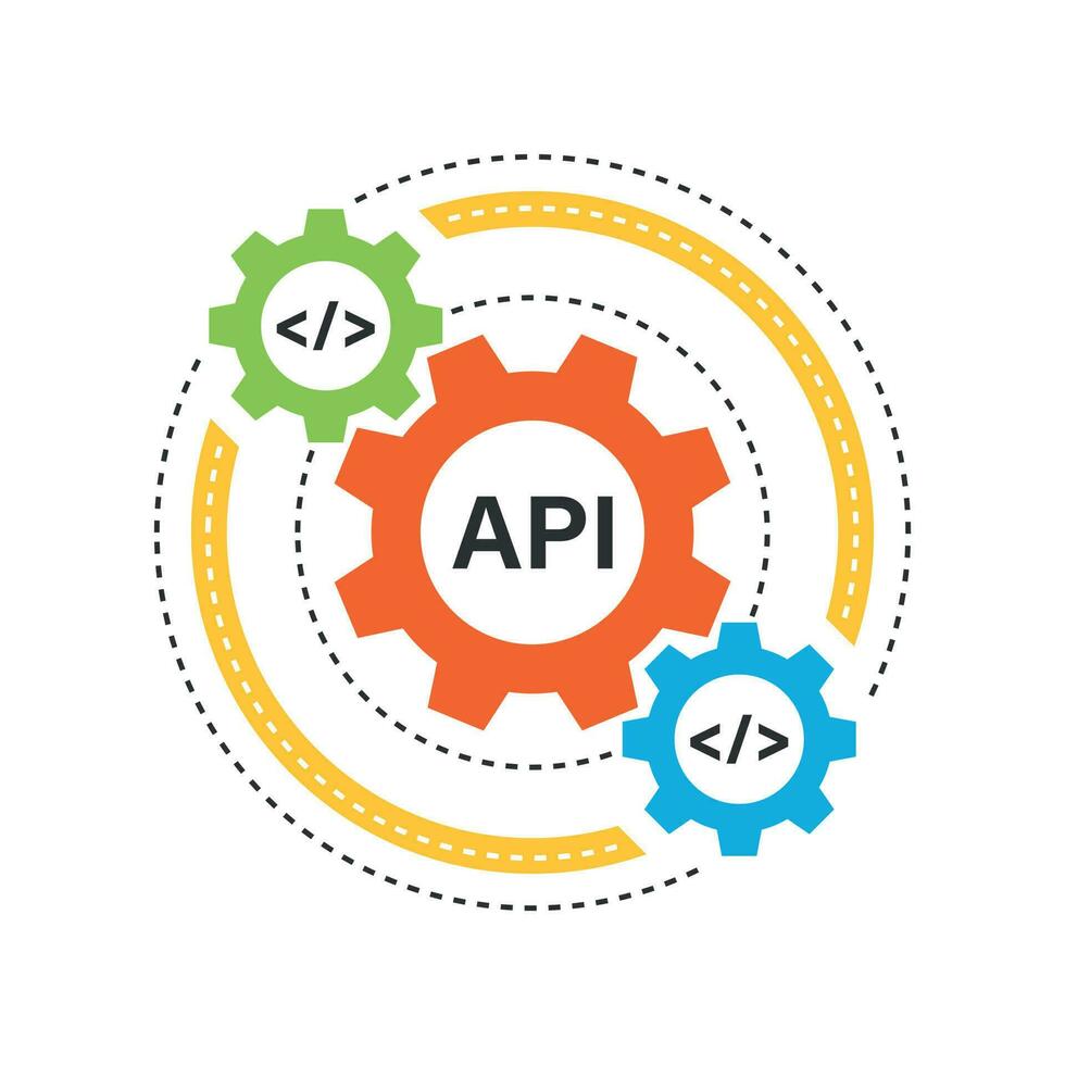 API icon in flat style. Software integration vector illustration on isolated background. Algorithm programming sign business concept.